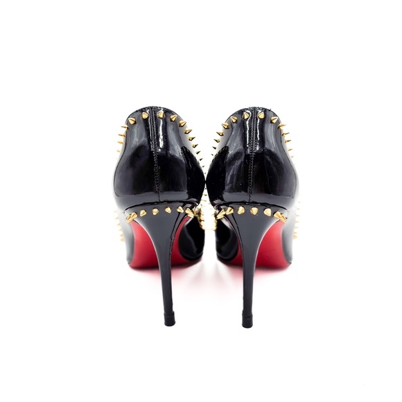 Christian Louboutin Black Patent Leather Spike Anjalina 85 Pumps EU 37.5 - Picture 5 of 8